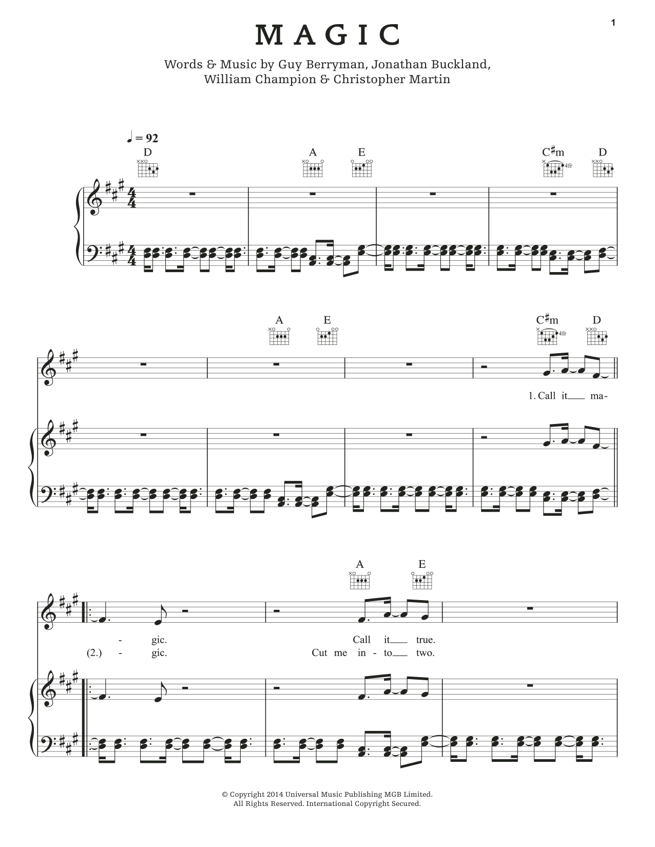 Produktgalerie: Seite 1 von 1 Magic, Coldplay, Gesang, Gitarre, Klavier