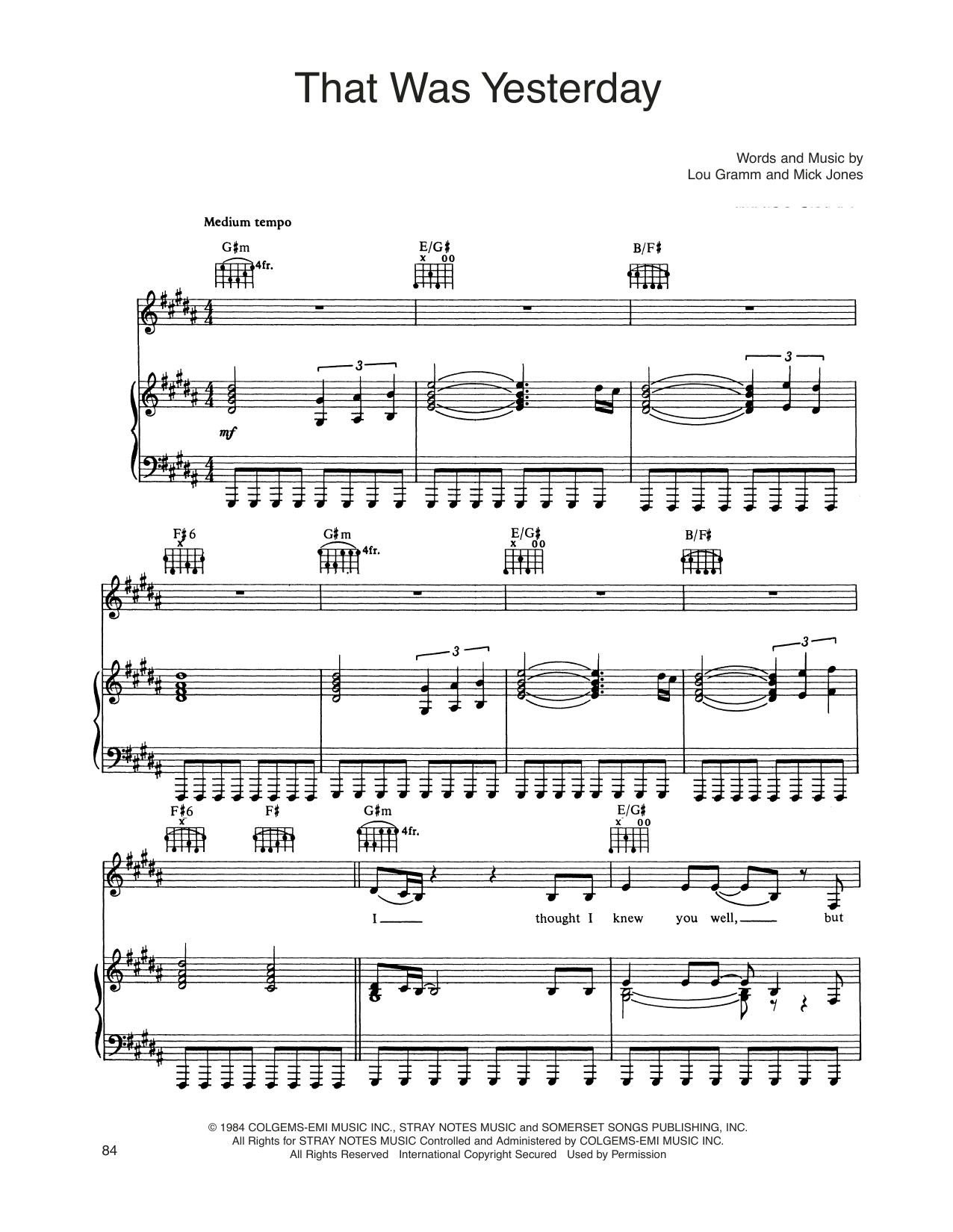 Produktgalerie: Seite 1 von 1 That Was Yesterday, Foreigner, Gesang, Gitarre, Klavier