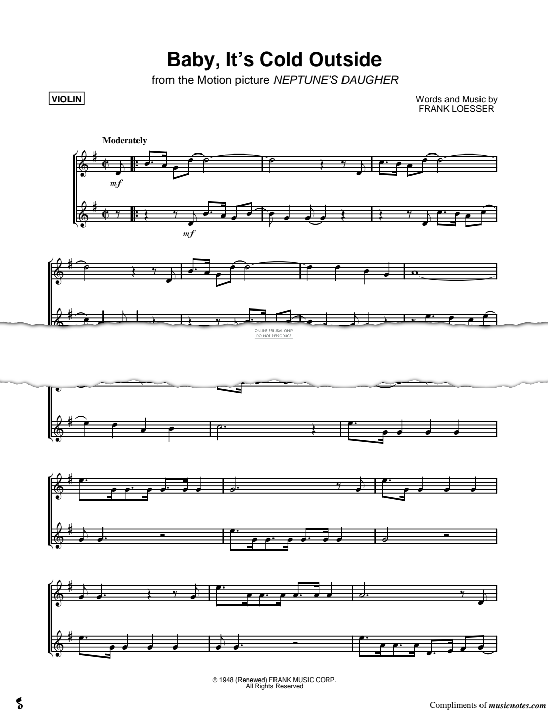 Produktgalerie: Seite 1 von 1 Baby, It's Cold Outside, Frank Loesser, Violine