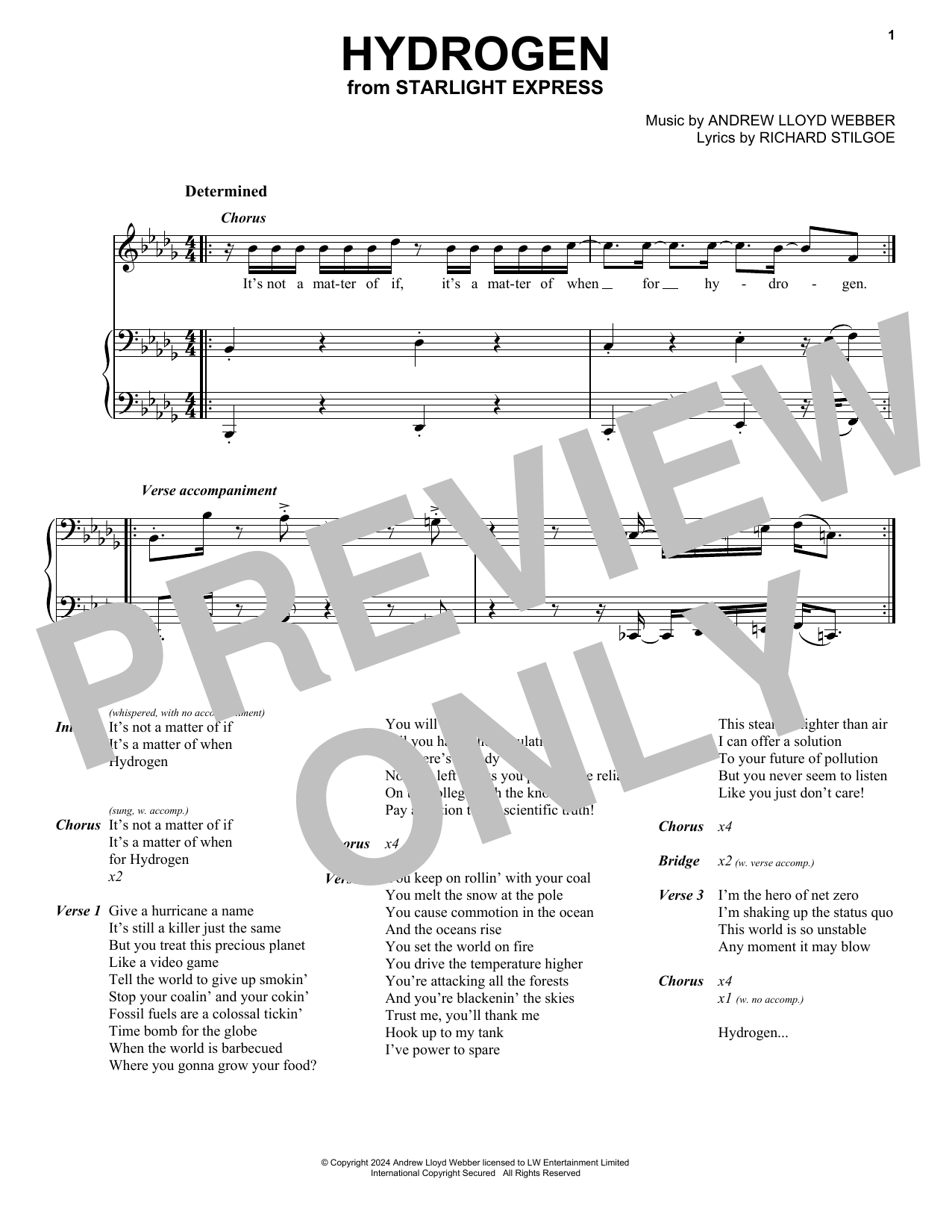 Produktgalerie: Seite 1 von 1 Hydrogen (from Starlight Express), Andrew Lloyd Webber, Gesang, Gitarre, Klavier