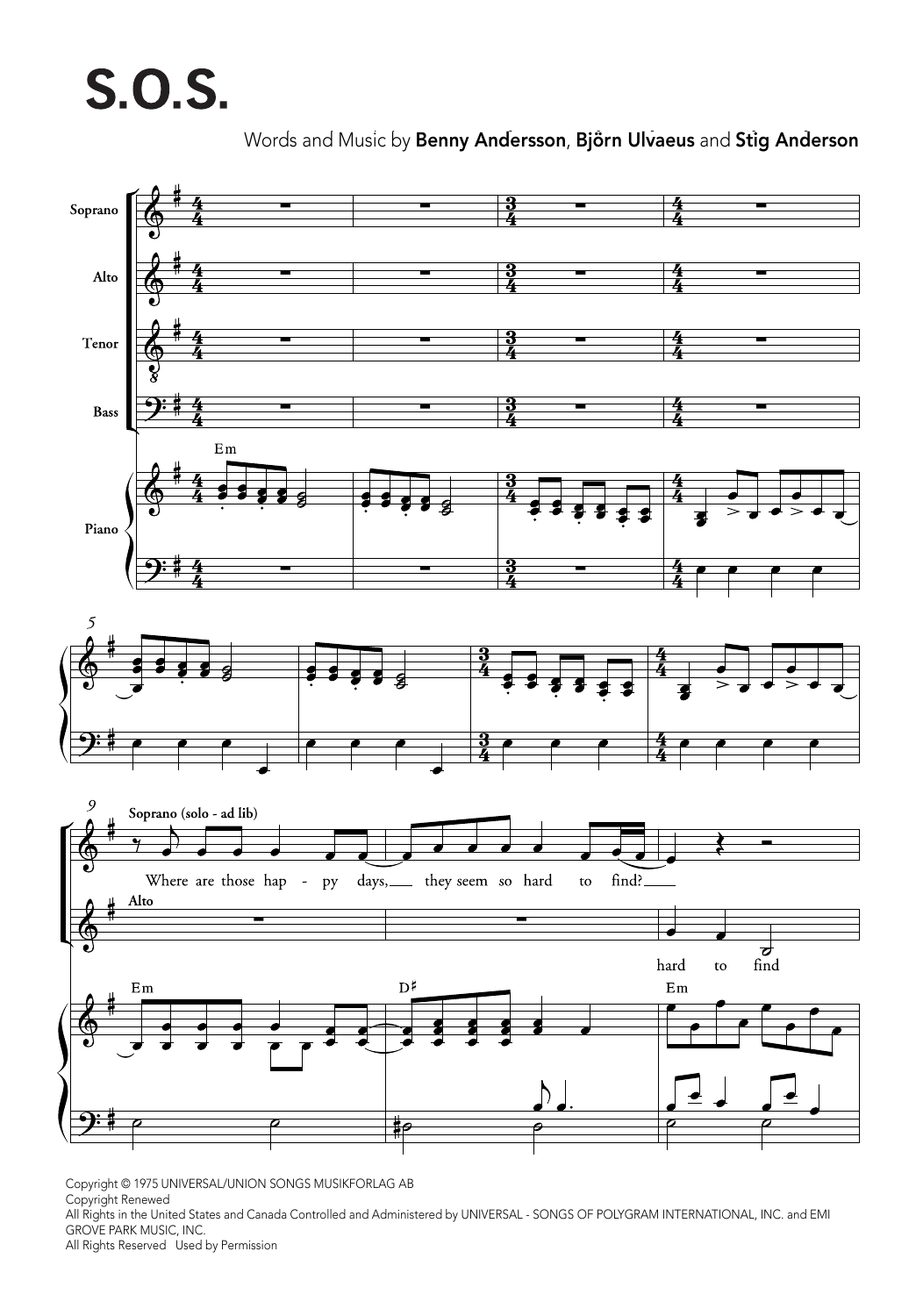 Produktbild zu: S.O.S. (arr. Ralph Allwood & Lora Sansun)