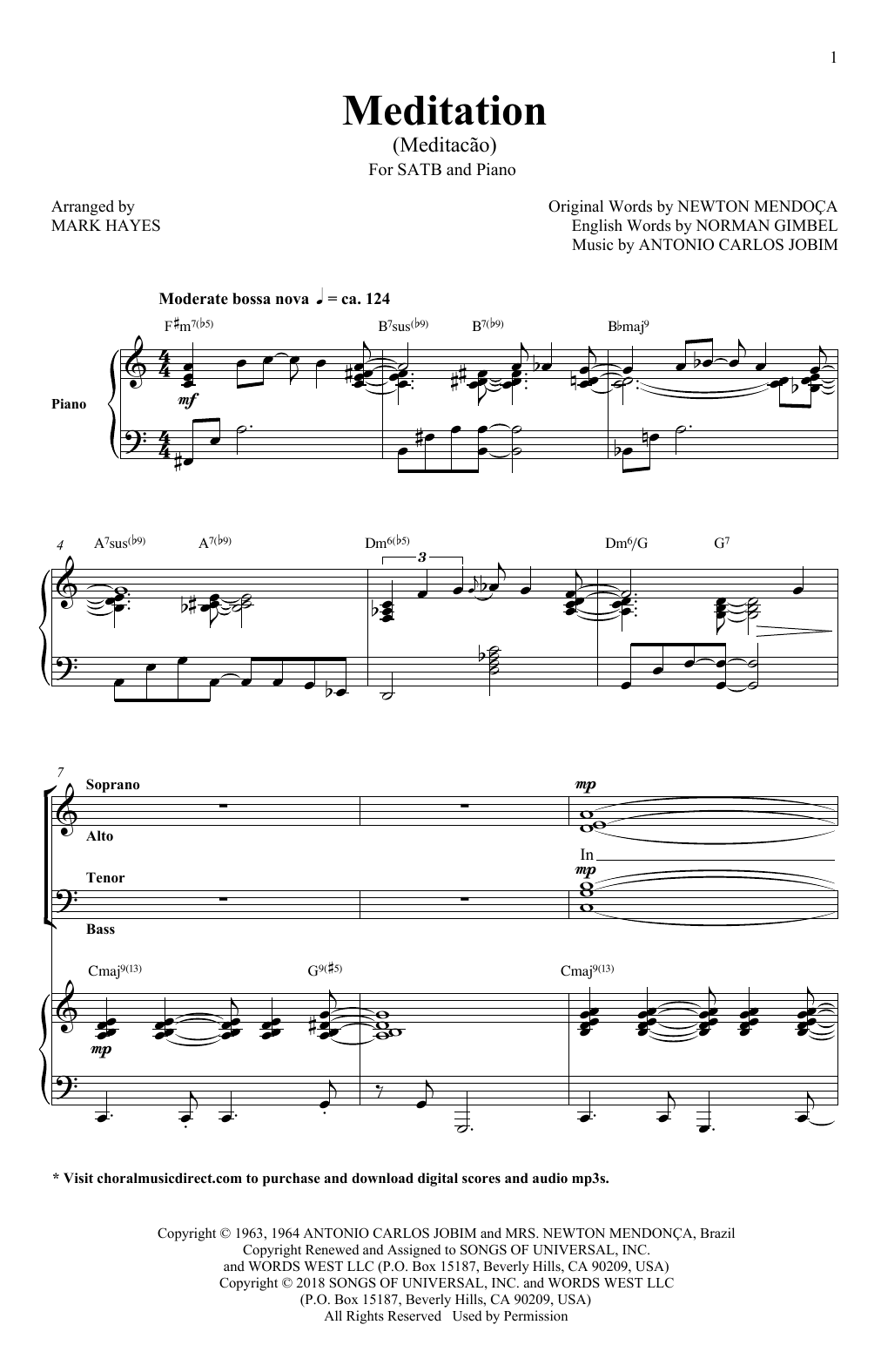 Product gallery: Page 1 of 1 Meditation (Meditacao) (arr. Mark Hayes), Antonio Carlos Jobim