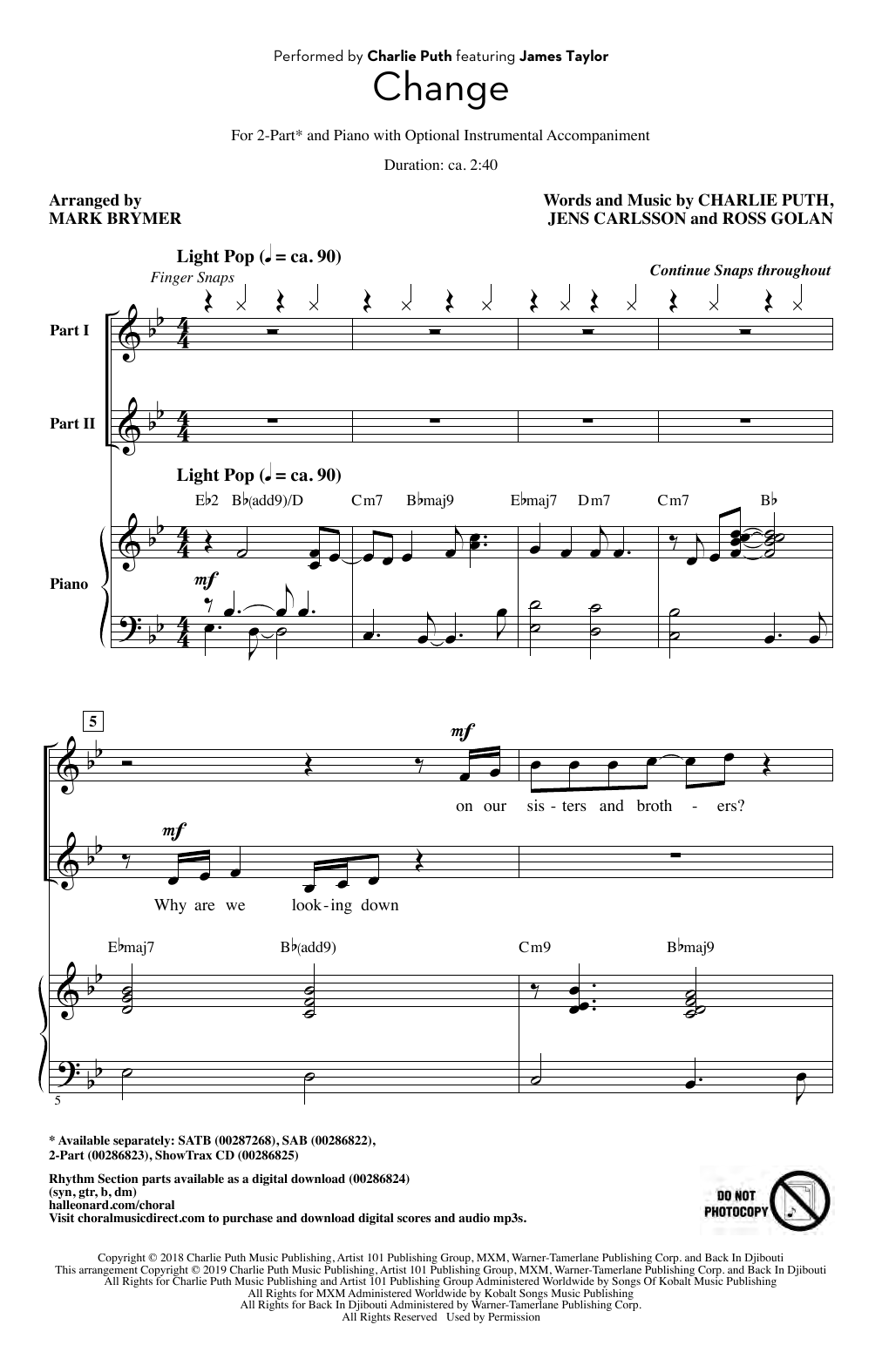 Produktbild zu: Change (feat. James Taylor) (arr. Mark Brymer)
