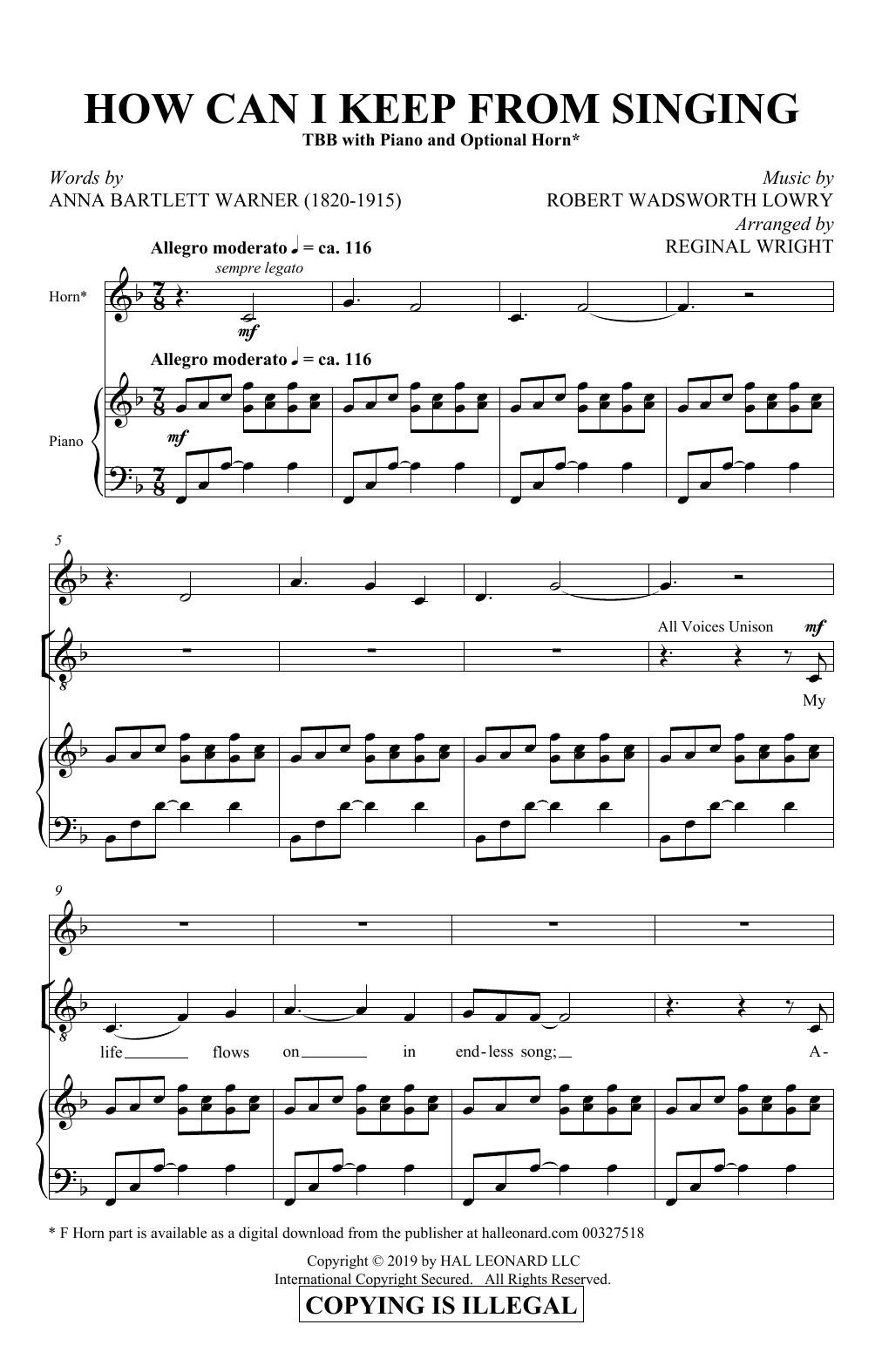 Produktbild zu: How Can I Keep From Singing (arr. Reginal Wright)
