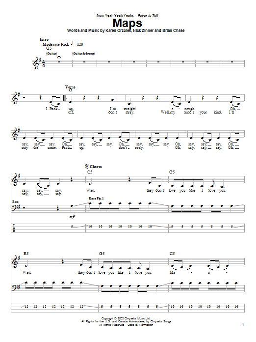 Produktgalerie: Seite 1 von 1 Maps, Yeah Yeah Yeahs, E-Bass
