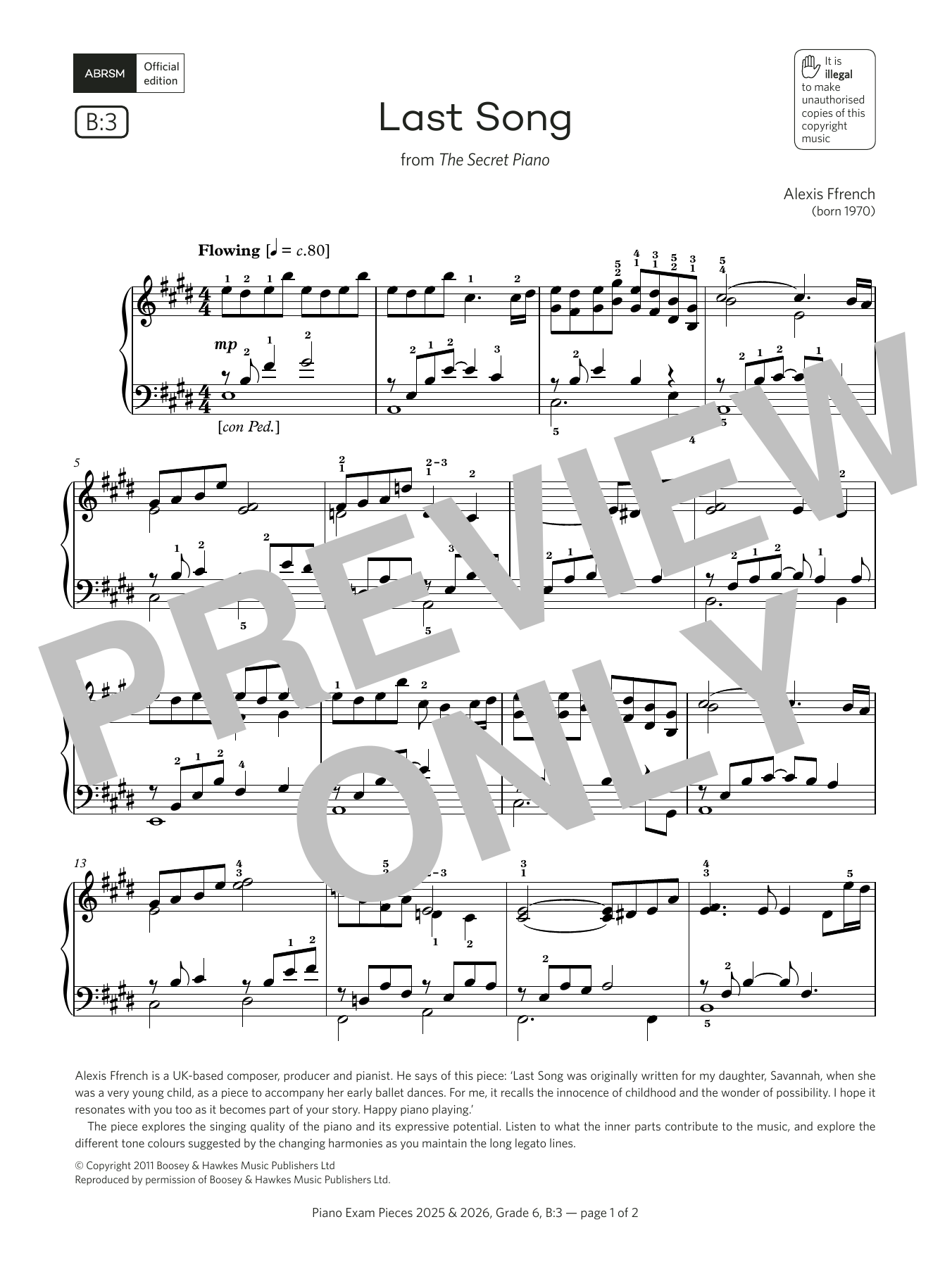 Produktbild zu:  Last Song (Grade 6, list B3, from the ABRSM Piano Syllabus 2025 & 2026) - Alexis Ffrench