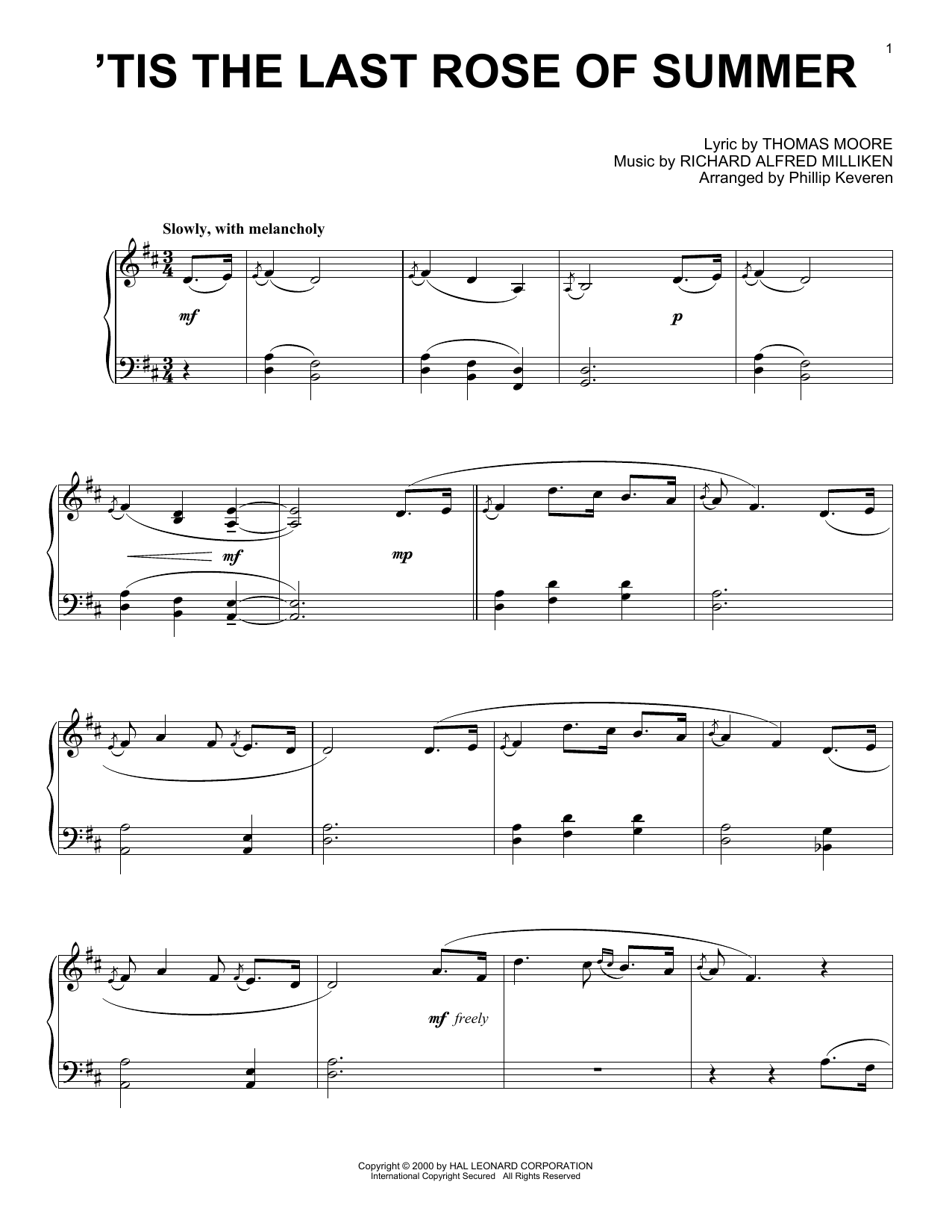 Produktgalerie: Seite 1 von 1 'Tis The Last Rose Of Summer (arr. Phillip Keveren), Tom Moore, Klavier