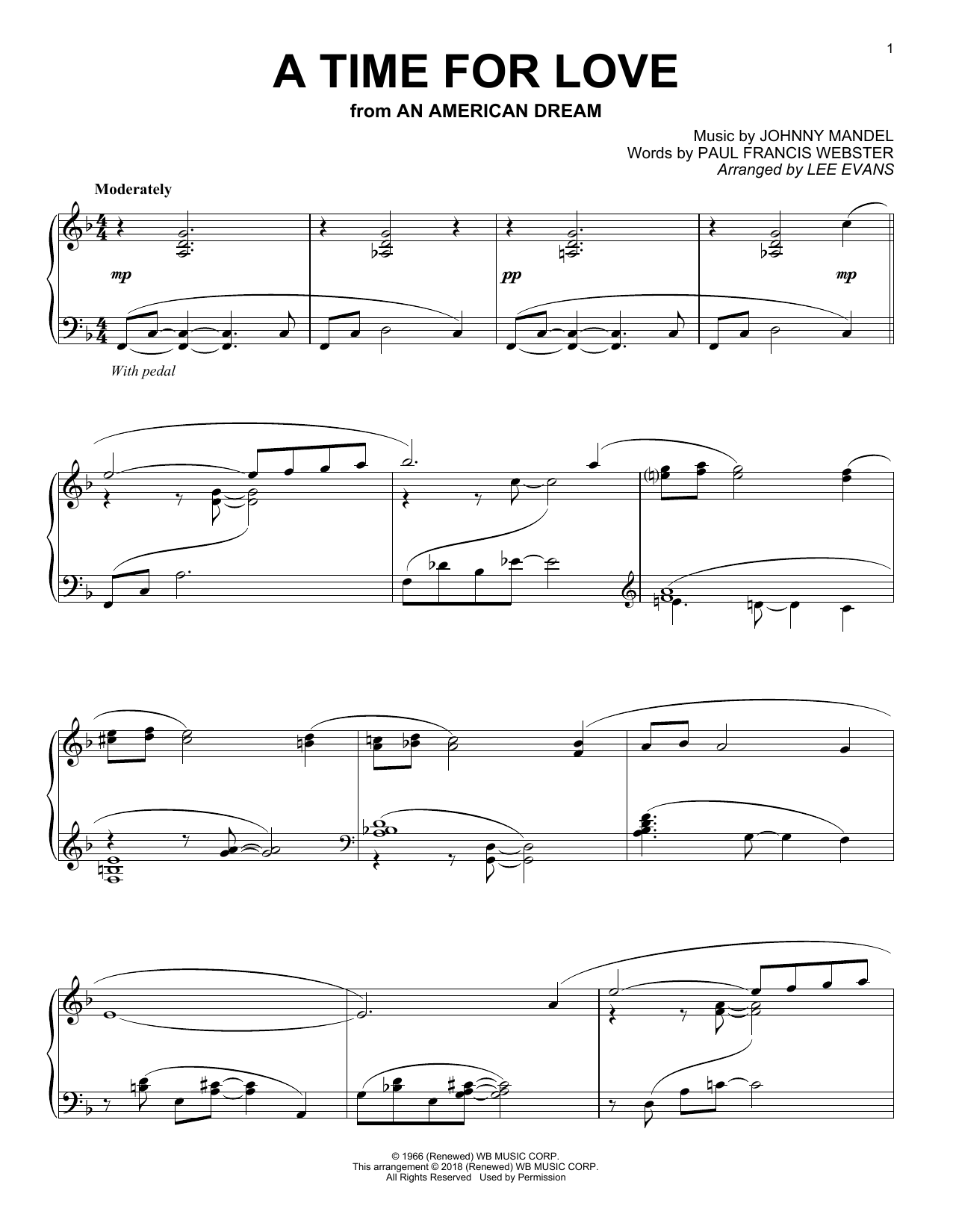 Product picture to: A Time For Love (from An American Dream) (arr. Lee Evans)