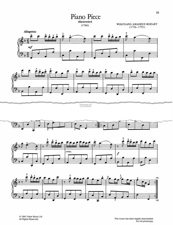 Produktgalerie: Seite 1 von 1 Klavierstück, Wolfgang Amadeus Mozart, Klavier