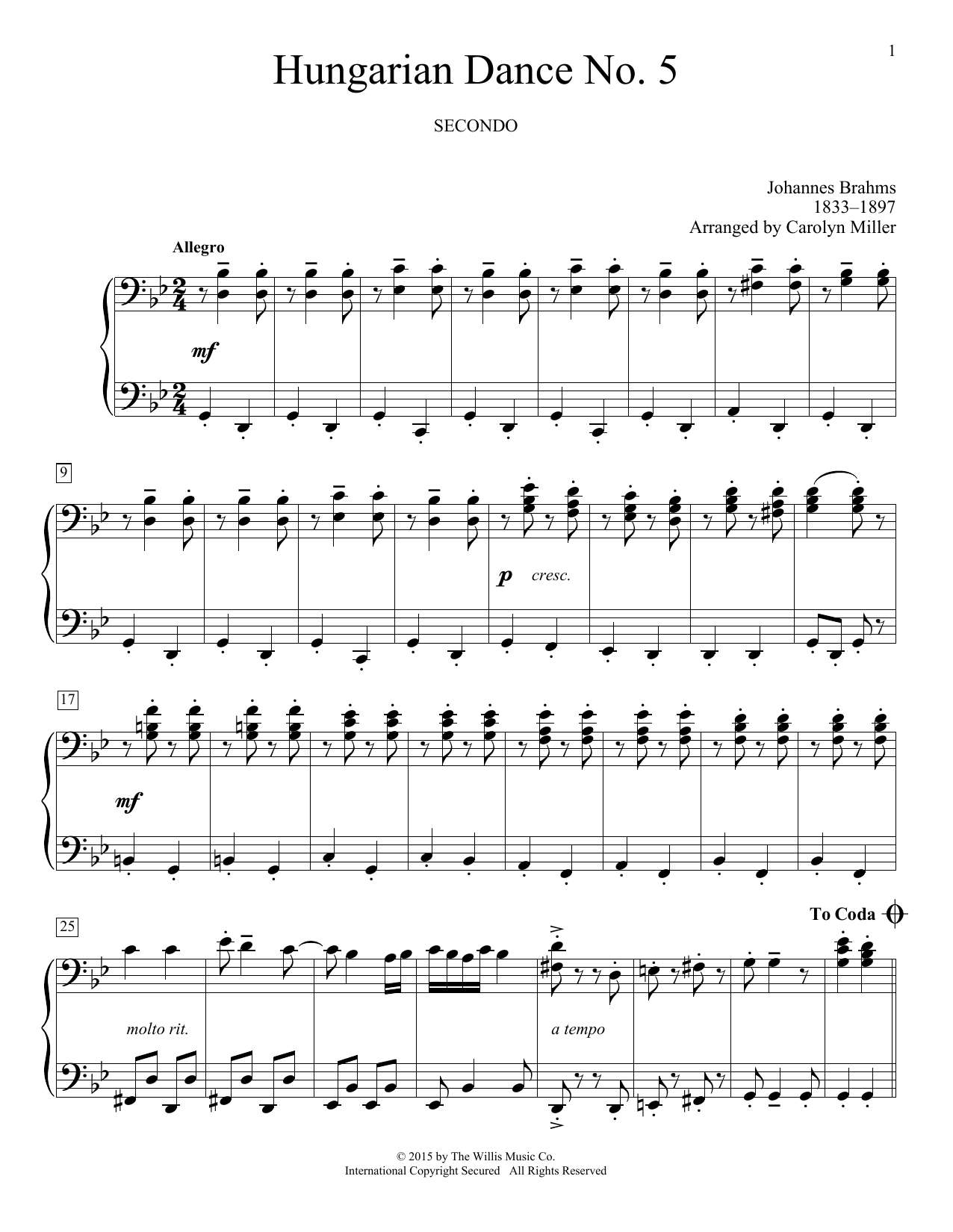 Produktgalerie: Seite 1 von 1 Hungarian Dance No. 5 (arr. Carolyn Miller), Johannes Brahms, Klavier