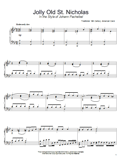 Product gallery: Page 1 of 1 Jolly Old St. Nicholas (in the style of Johann Pachelbel) (arr. David Pearl), 19th Century American Carol