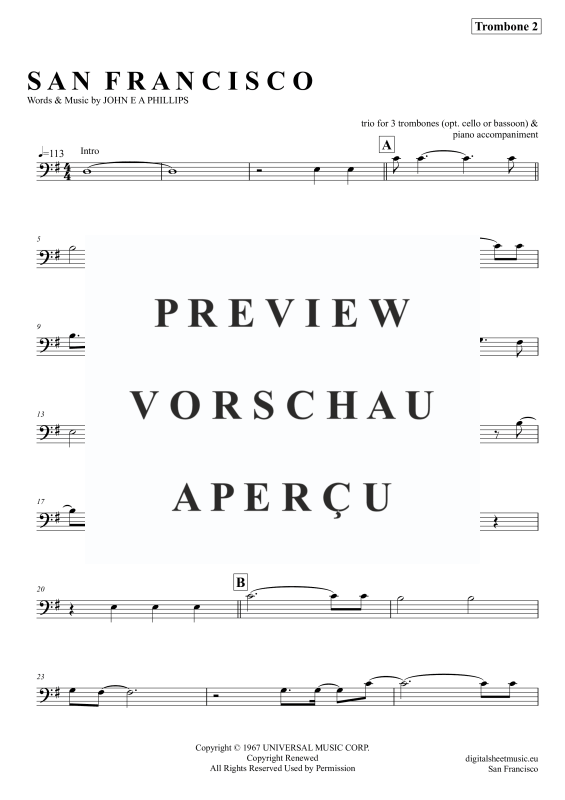 Produktgalerie: Seite 11 von 11 San Francisco, McKenzie, Scott, (Posaunen Trio + Klavier)