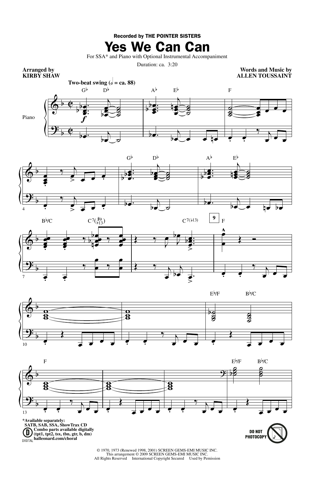 Product gallery: Page 1 of 1 Yes We Can Can (arr. Kirby Shaw), The Pointer Sisters