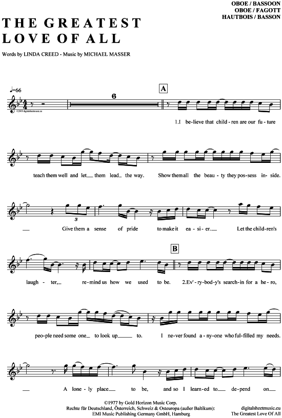 Produktgalerie: Seite 1 von 4 The Greatest Love Of All , Houston, Whitney, (Oboe/Fagott)