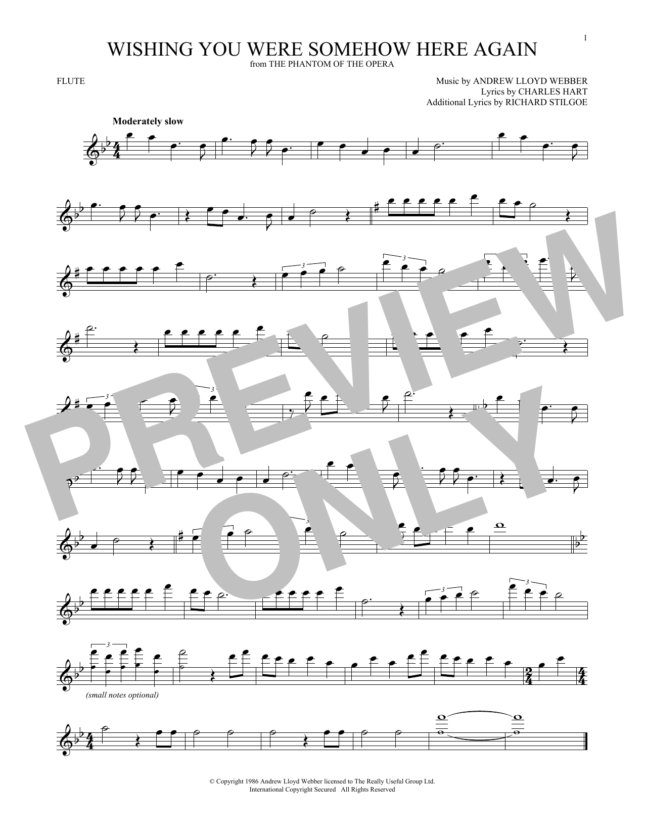 Product gallery: Page 1 of 1 Wishing You Were Somehow Here Again (from The Phantom Of The Opera), Andrew Lloyd Webber