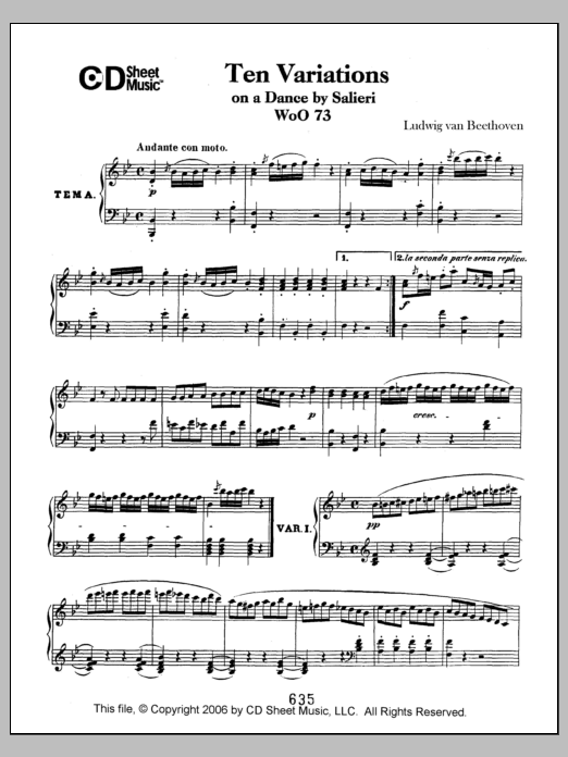 Produktbild zu:  Variations (10) On A Duet By Salieri, Woo 73 - Ludwig van Beethoven