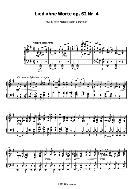 Product picture to: Lied ohne Worte op. 62 Nr. 4Felix Mendelssohn Bartholdy