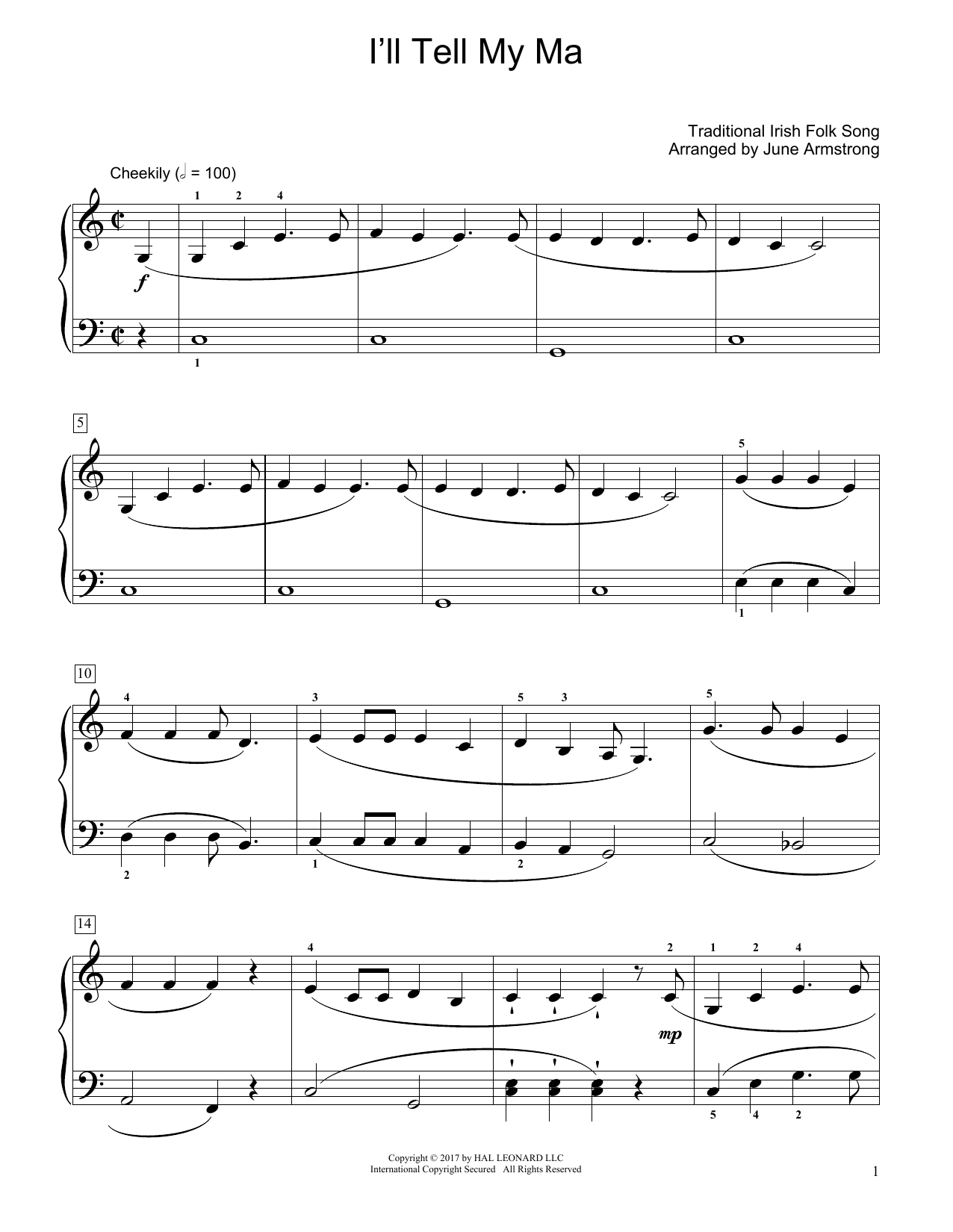 Product gallery: Page 1 of 1 I'll Tell My Ma (arr. June Armstrong), Traditional Irish Folk Song
