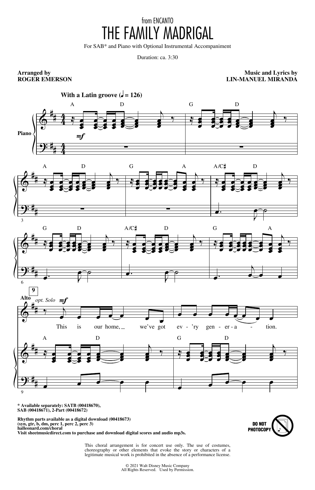 Product picture to: The Family Madrigal (from Encanto) (arr. Roger Emerson)