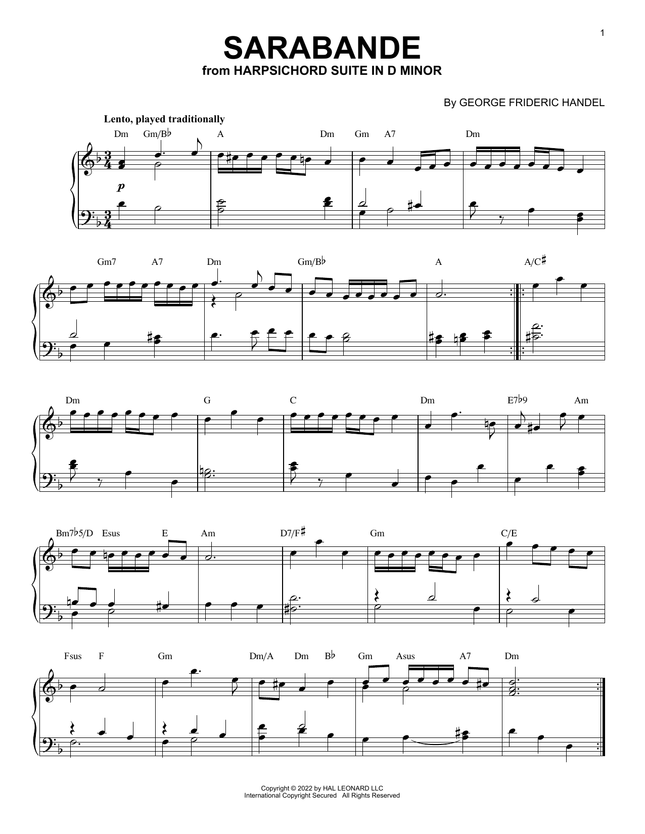 Product picture to: Sarabande In D Minor [Jazz version] (arr. Brent Edstrom)