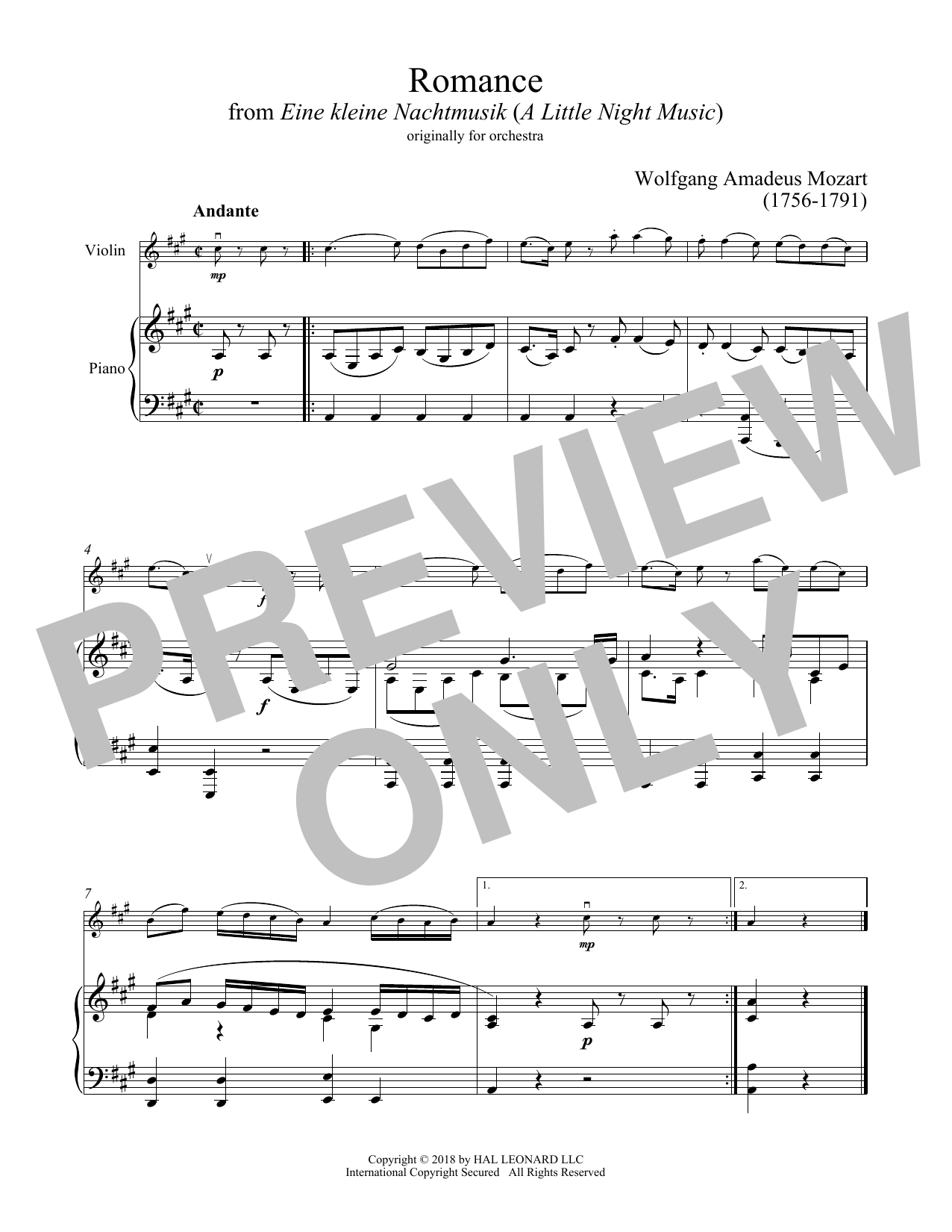 Product gallery: Page 1 of 1 Eine Kleine Nachtmusik ("Romance"), Second Movement, Wolfgang Amadeus Mozart