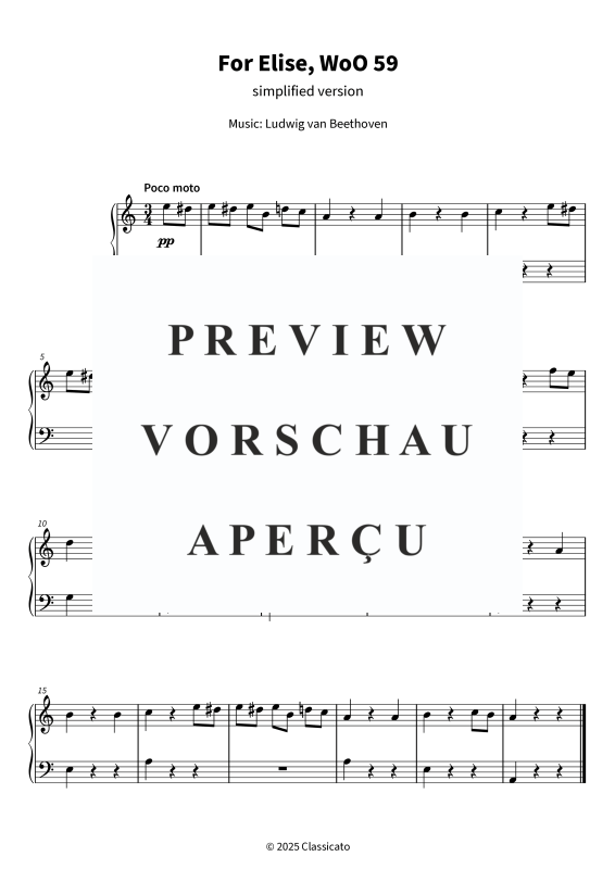 Produktgalerie: Seite 5 von 5 For Elise, WoO 59 - simplified version, , Klavier Solo