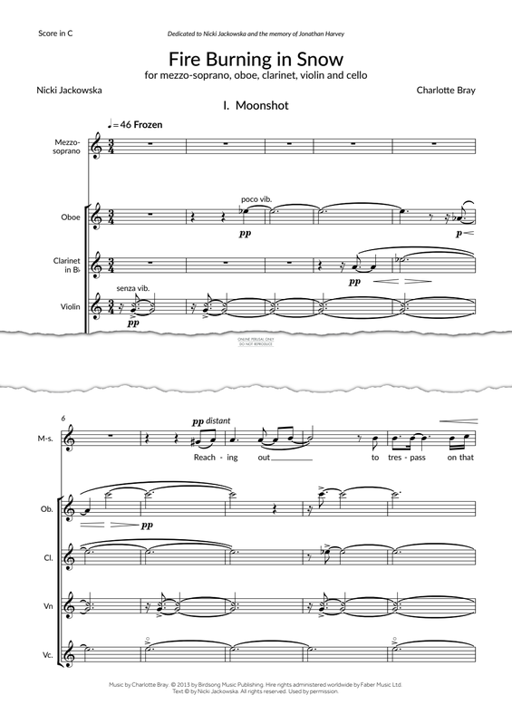 Produktgalerie: Seite 1 von 1 Fire Burning in Snow, Charlotte Bray, Gesang, Klarinette, Oboe, Violine, Violoncello