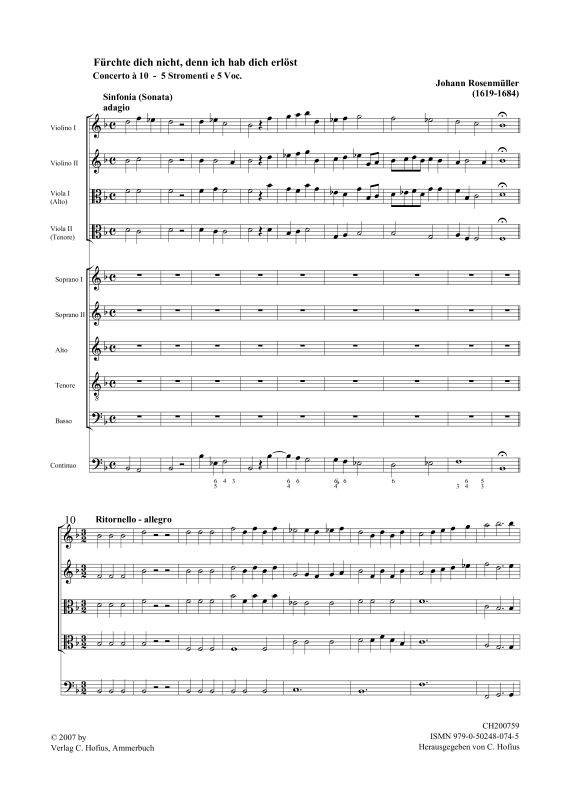 gallery: Fürchte dich nicht - Concerto à 10, , Gemischtes Ensemble SSATB, 2 Violinen, 2 Violen und BC