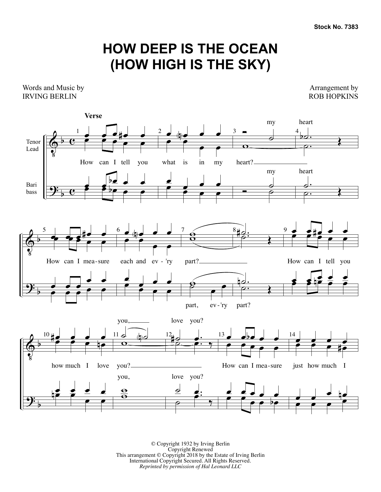 Product picture to: How Deep Is The Ocean (How High Is the Sky) (arr. Rob Hopkins)