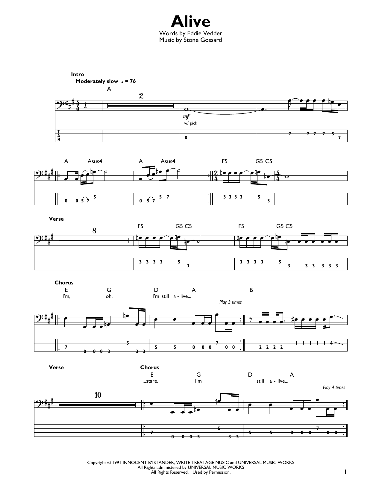 Produktgalerie: Seite 1 von 1 Alive, Pearl Jam, E-Bass, Gitarre