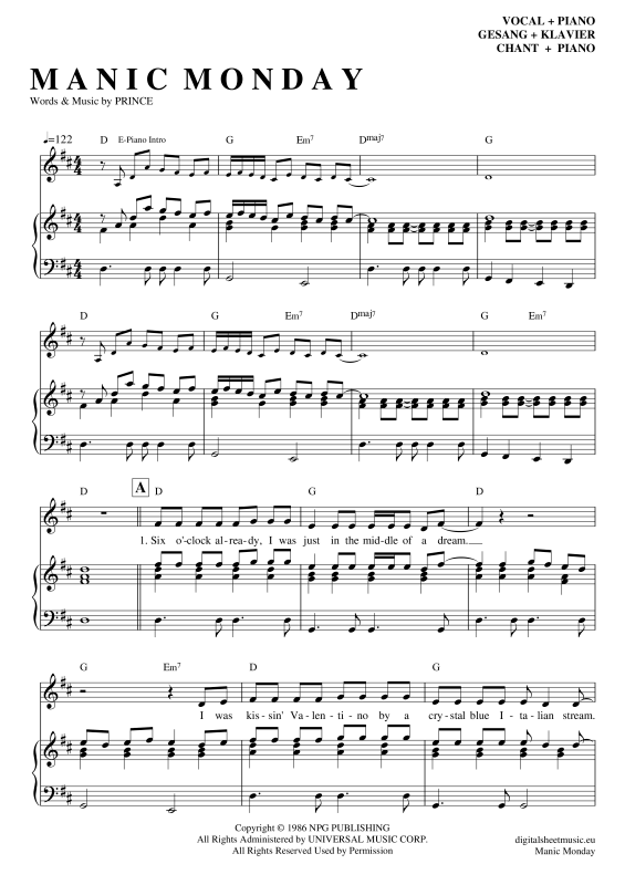 gallery: Manic Monday , Bangles, Piano and Voice