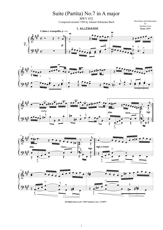 Produktbild zu: Piano Suite No.7 (Partita) in A-Dur BWV 832Johann Sebastian Bach