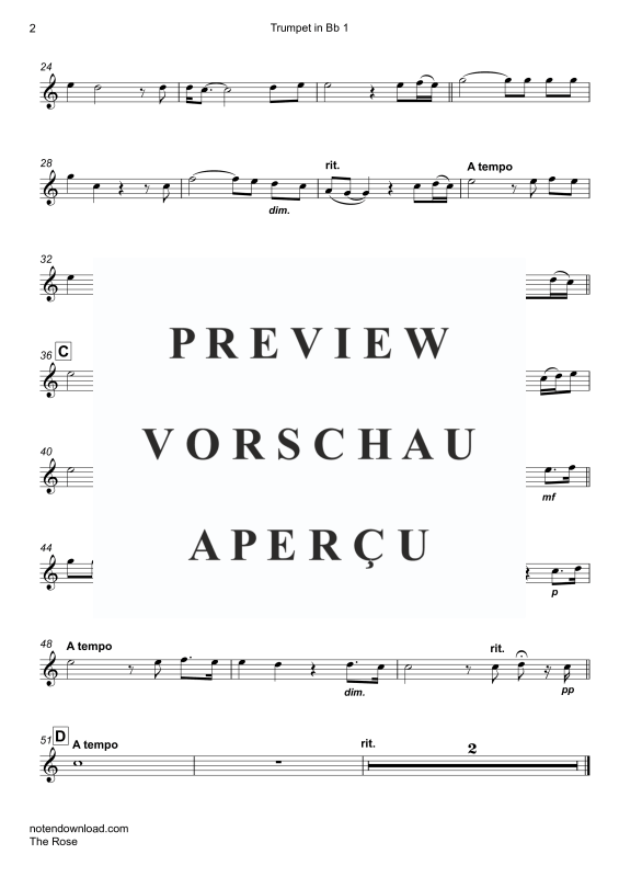 Product gallery: Page 10 of 11 The Rose, Midler, Bette, Trio For 3 Trumpets In Key, Piano/Organ, Cello (Optional) - Single Version