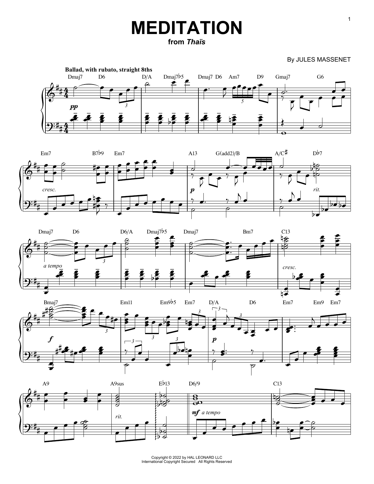 Produktbild zu: Meditation [Jazz version] (arr. Brent Edstrom)