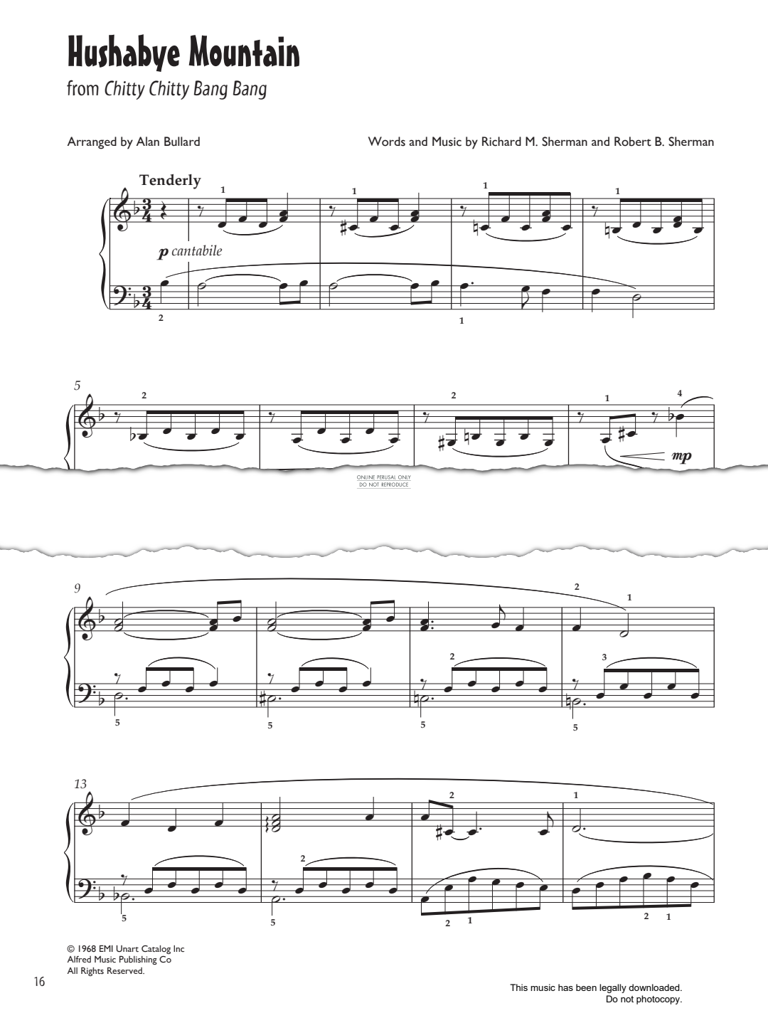 Produktgalerie: Seite 1 von 1 Hushabye Mountain (from 'Chitty Chitty Bang Bang'), Richard M. Sherman, Klavier