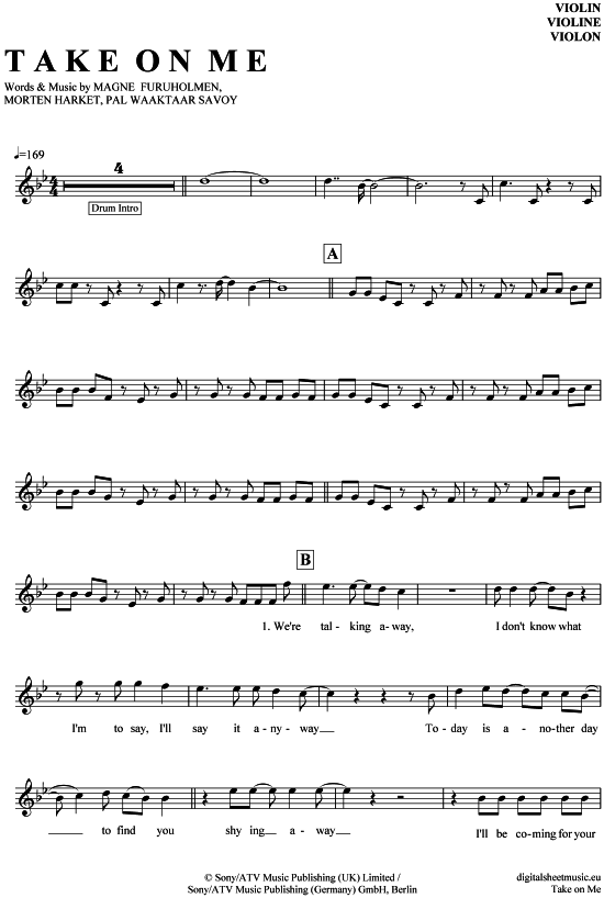 Product gallery: Page 1 of 4 Take on me , A-ha, (violin)