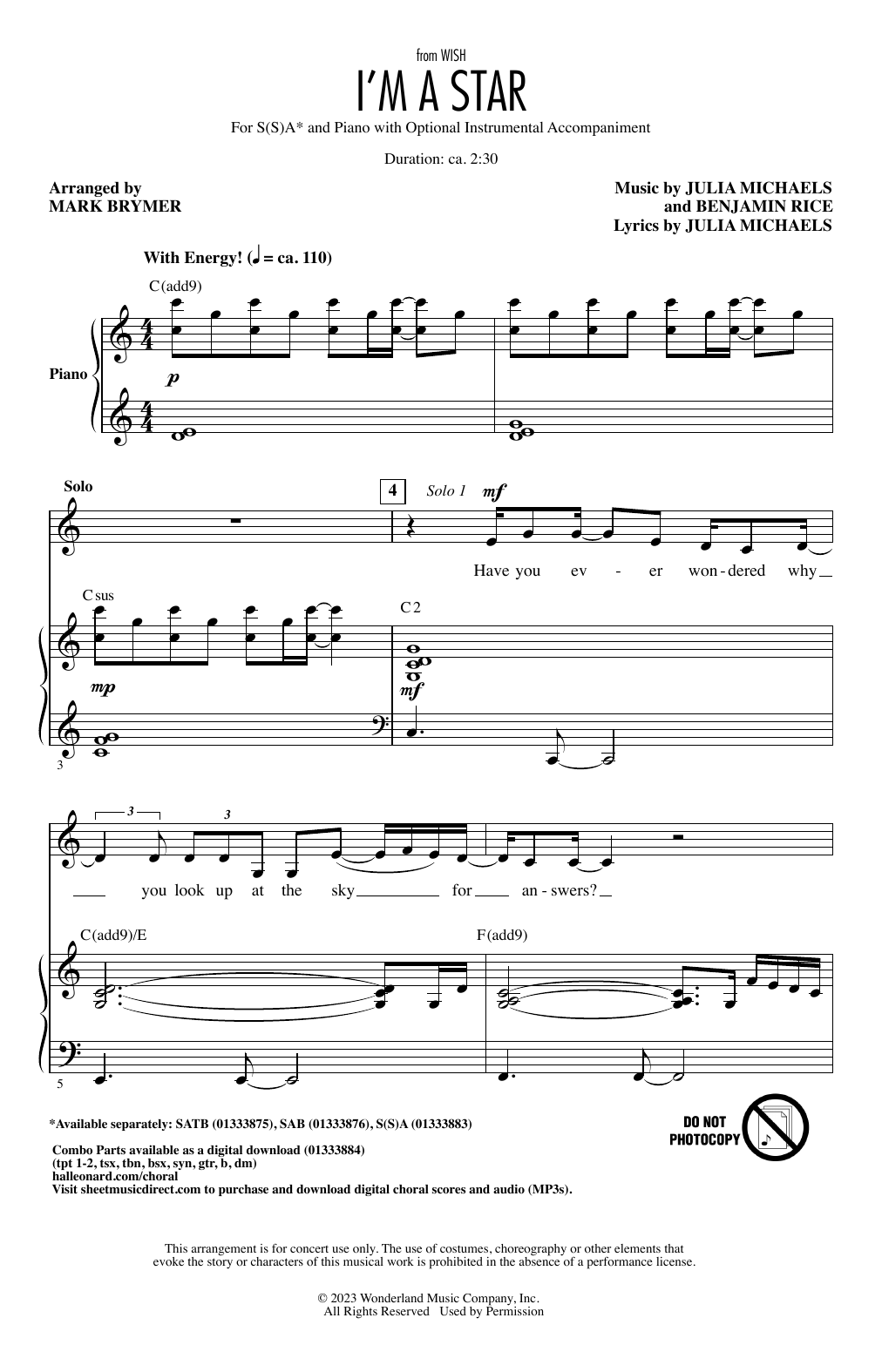 Product picture to: I'm A Star (from Wish) (arr. Mark Brymer)