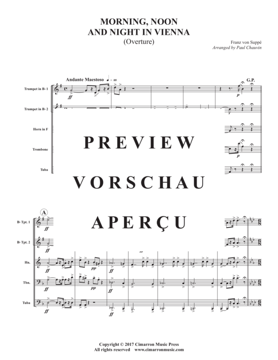 Produktgalerie: Seite 3 von 21 Morning, Noon and Nightin Vienna (Overture) , ,  (Blechbläserquintett)