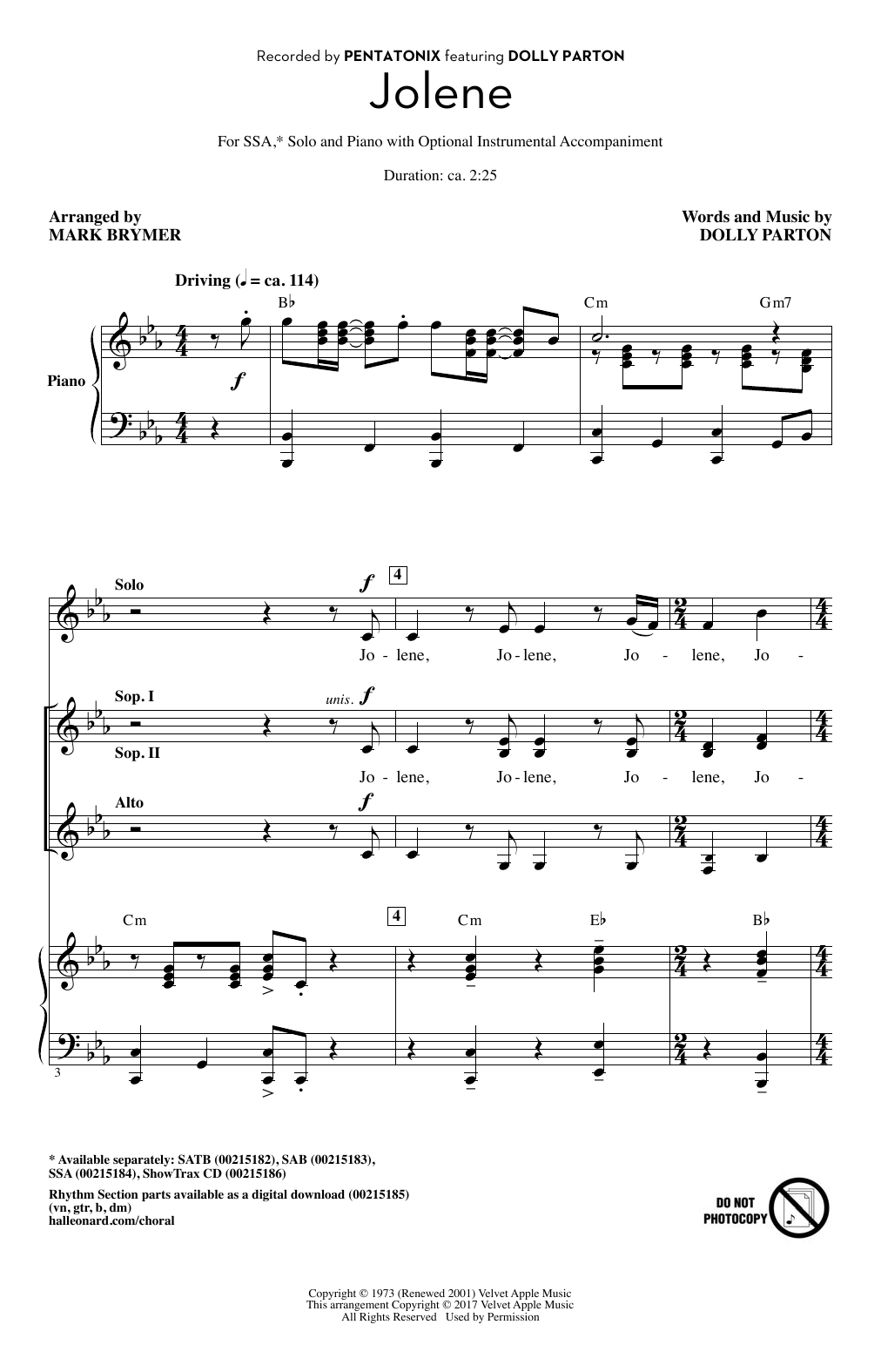 Produktgalerie: Seite 1 von 1 Jolene (feat. Dolly Parton) (arr. Mark Brymer), Pentatonix, Chor