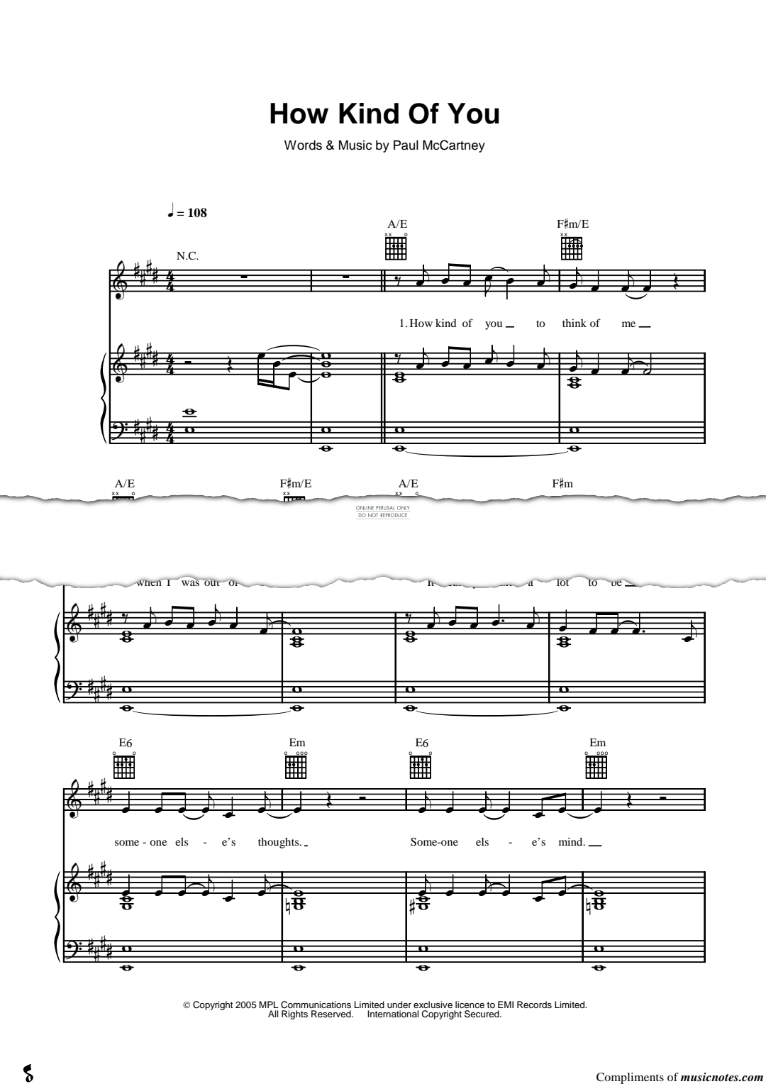 Produktgalerie: Seite 1 von 1 How Kind Of You, Paul McCartney, Gesang, Gitarre, Klavier