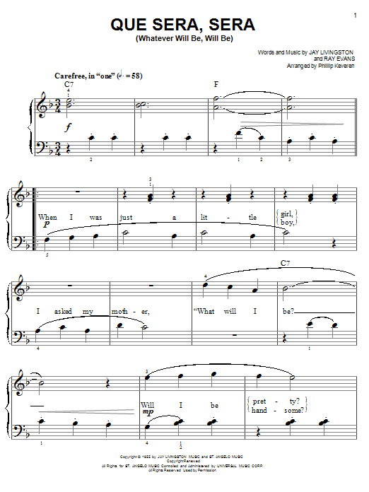 Produktgalerie: Seite 1 von 1 Que Sera, Sera (Whatever Will Be, Will Be) (arr. Phillip Keveren), Doris Day, Klavier
