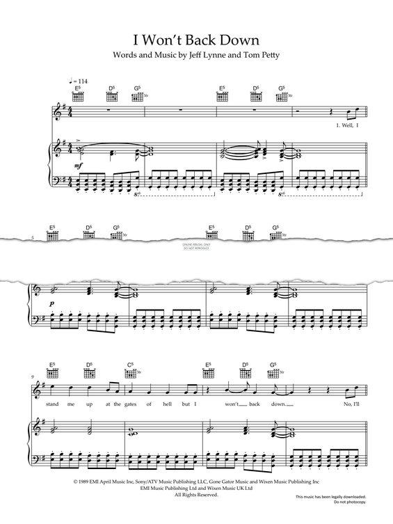 Produktgalerie: Seite 1 von 1 I Won't Back Down, Tom Petty, Gesang, Gitarre, Klavier