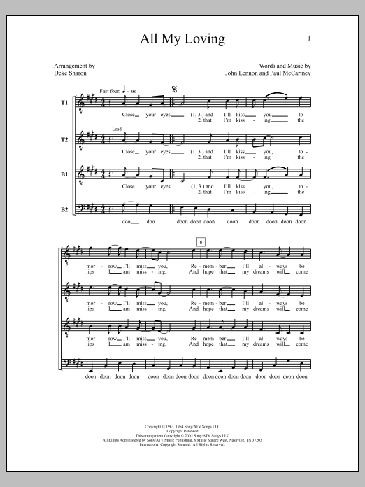 Product picture to: All My Loving (arr. Deke Sharon)