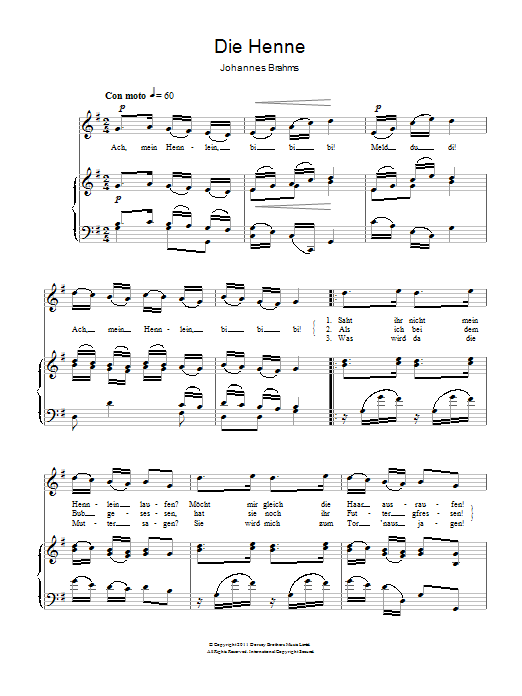 Produktgalerie: Seite 1 von 1 The Hen (Die Henne), Johannes Brahms, Gesang, Klavier