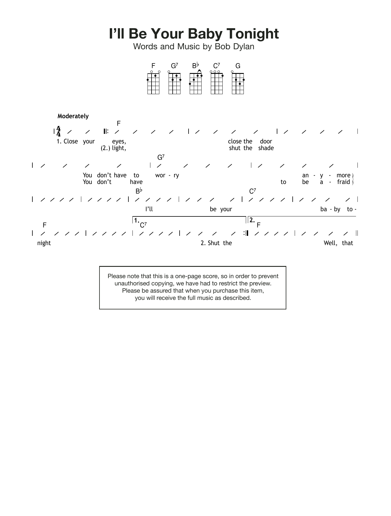 Product gallery: Page 1 of 1 I'll Be Your Baby Tonight, Bob Dylan