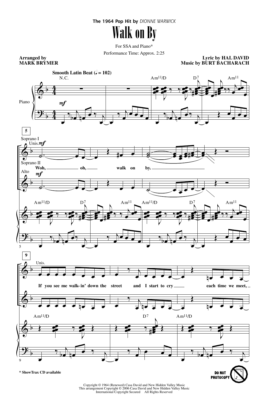 Product gallery: Page 1 of 1 Walk On By (arr. Mark Brymer), Dionne Warwick