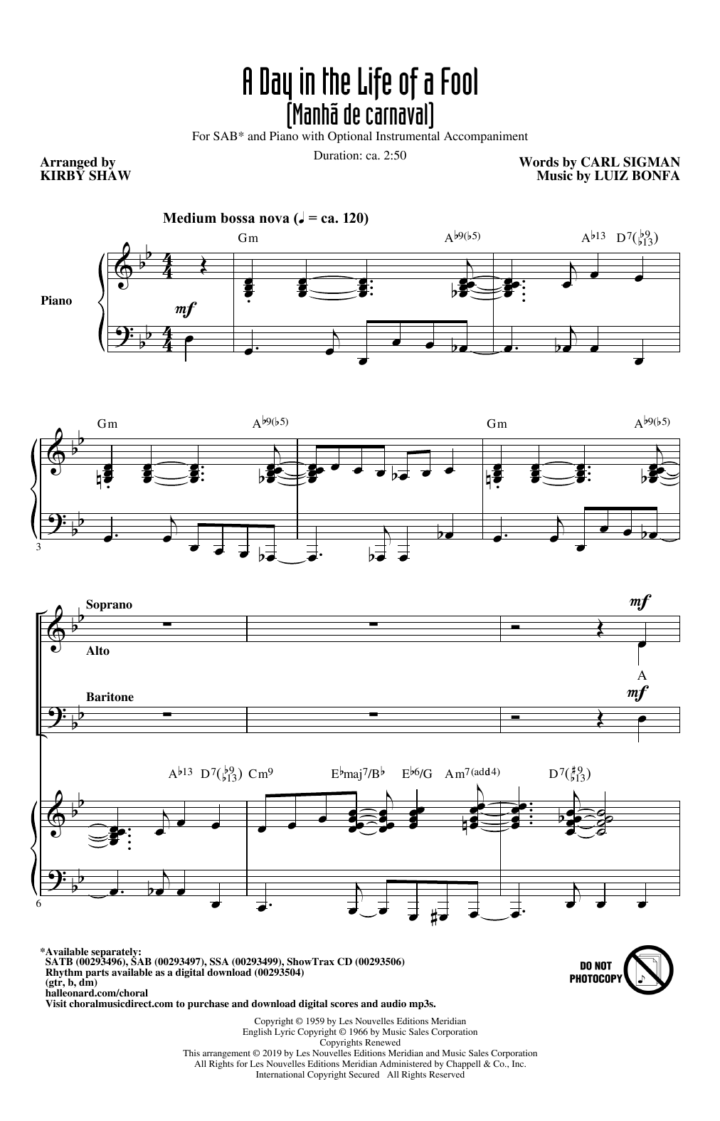 Product picture to: A Day In The Life Of A Fool (Manha De Carnaval) (arr. Kirby Shaw)