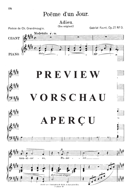 Product gallery: Page 2 of 4 Poème d'un jour (Adieu) Op.21 No.3, , Medium Voice and Piano