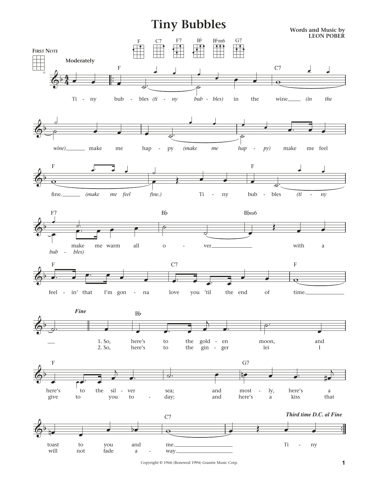 Product gallery: Page 1 of 1 Tiny Bubbles (from The Daily Ukulele) (arr. Liz and Jim Beloff), Leon Pober