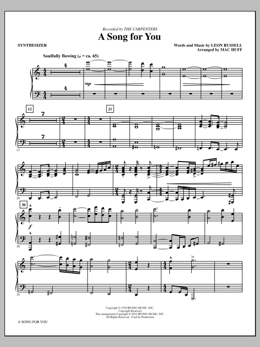 Produktgalerie: Seite 1 von 1 A Song For You (arr. Mac Huff) - Synthesizer, Carpenters, Chor